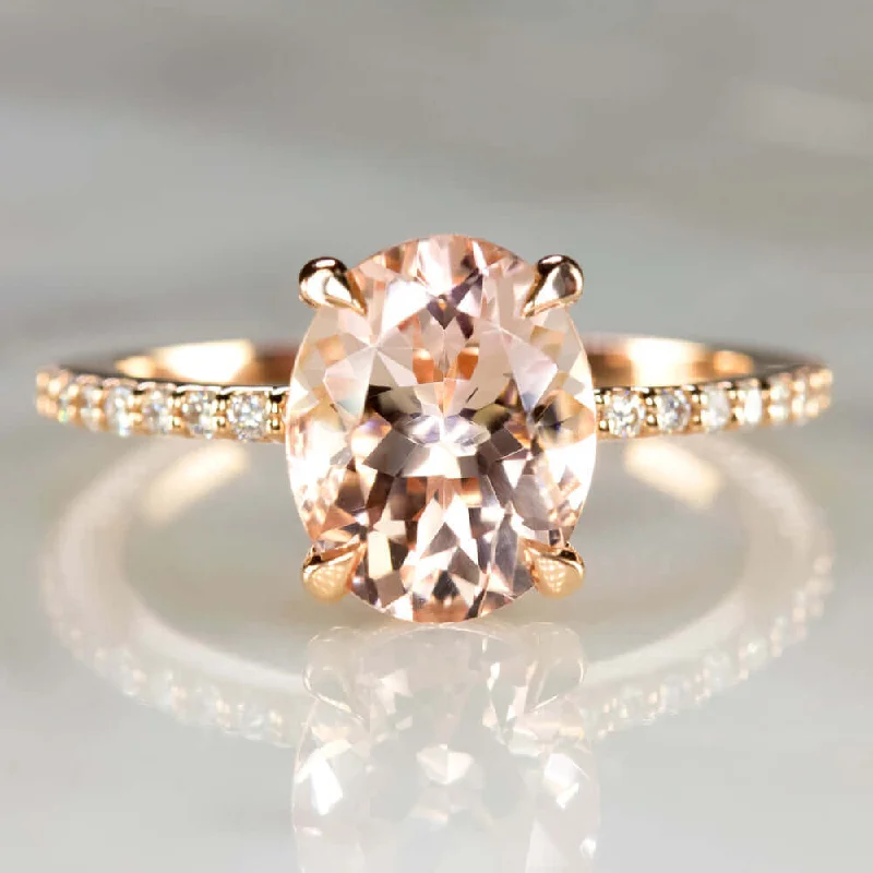 2.3c MORGANITE ENGAGEMENT RING DIAMOND PAVE BAND OVAL CUT ROSE GOLD PINK CLASSIC