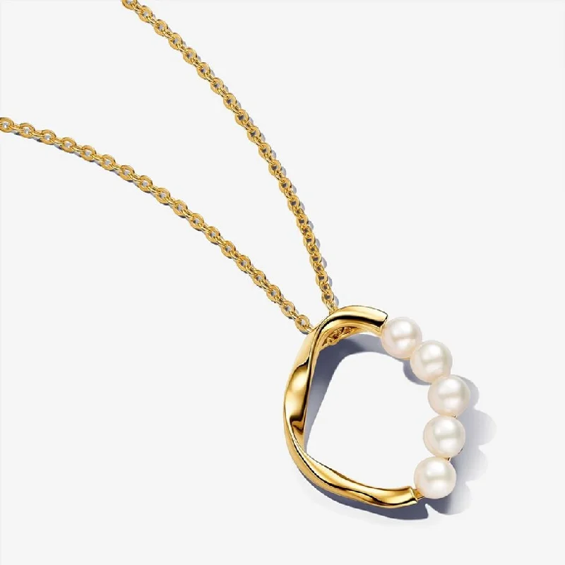 PANDORA : Organically Shaped Circle & Treated Freshwater Cultured Pearls Pendant Necklace