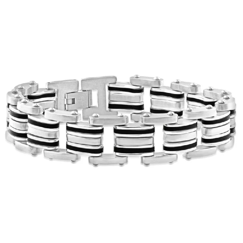 Men's Steel Brushed And Black Two Tone 16.5mm Link Flexible 8 " Bracelet