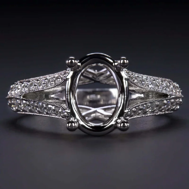 OVAL SHAPE DIAMOND ENGAGEMENT RING SETTING VINTAGE STYLE KNIFE EDGE SEMI MOUNT