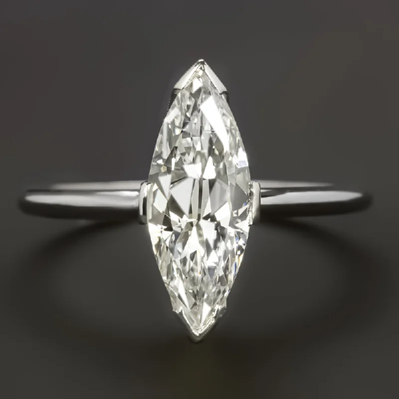 1.86ct VINTAGE MARQUISE CUT DIAMOND ENGAGEMENT RING GIA CERTIFIED H VS 15mm LONG