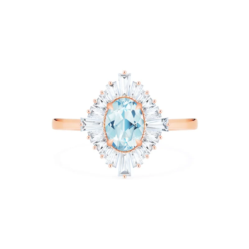 [Athena] Vintage Deco Oval Cut Goddess Ring in Aquamarine