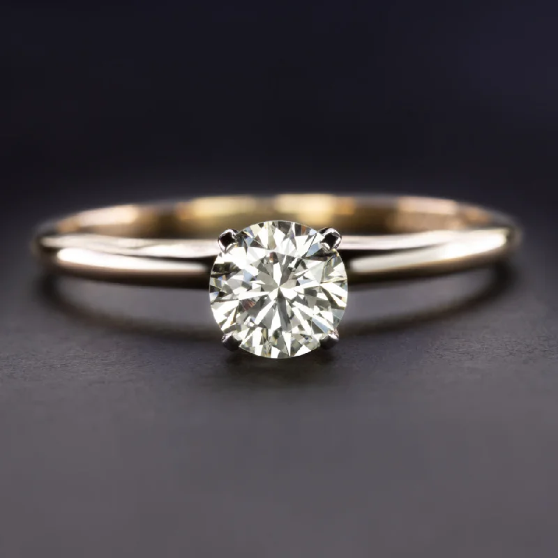 DIAMOND SOLITAIRE ENGAGEMENT RING 1/2ct H VS ROUND CUT 14k TWO TONE YELLOW GOLD