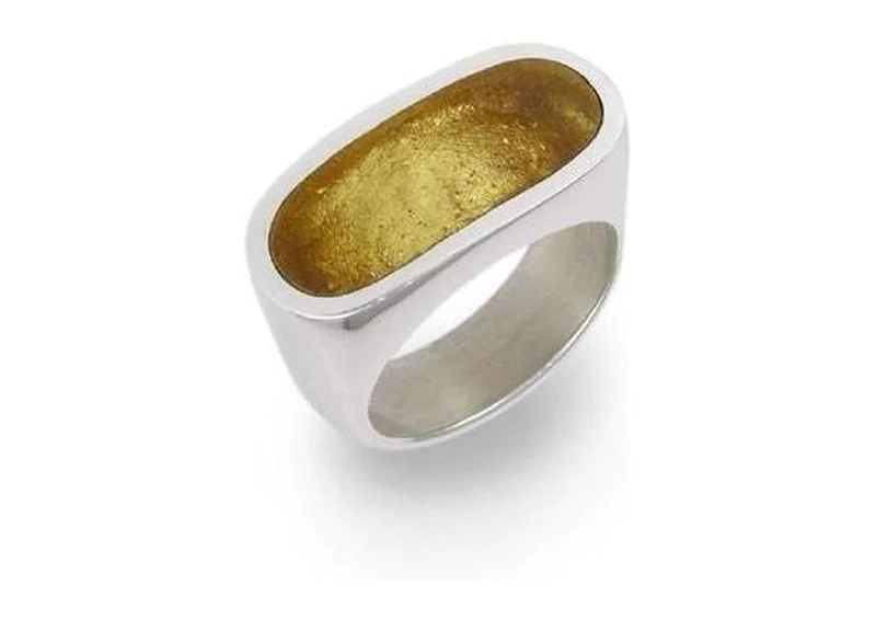 24ct Gold Leaf Oblong Resin Rings, Sterling Silver