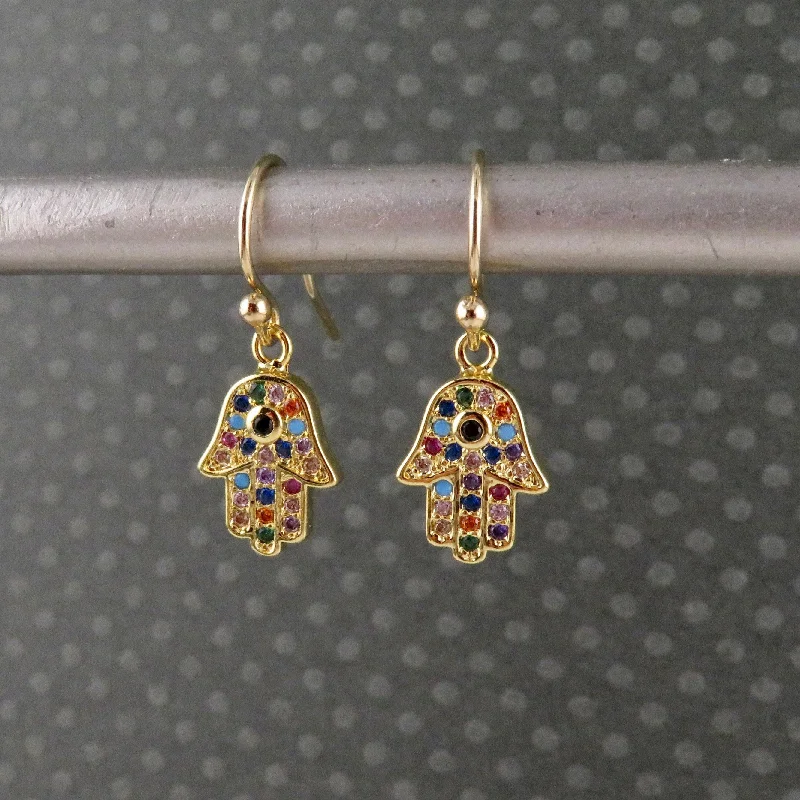 Colorful Gold Hamsa Earrings