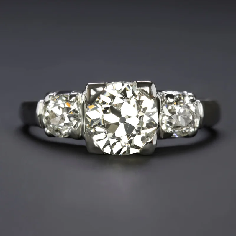 1.5ct VINTAGE OLD EUROPEAN CUT DIAMOND ENGAGEMENT RING 3 STONE 14k WHITE GOLD