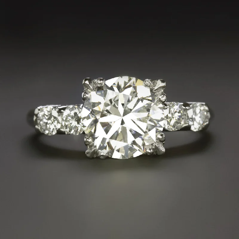 2.85ct VINTAGE DIAMOND ENGAGEMENT RING GIA CERTIFIED PLATINUM ROUND CUT NATURAL