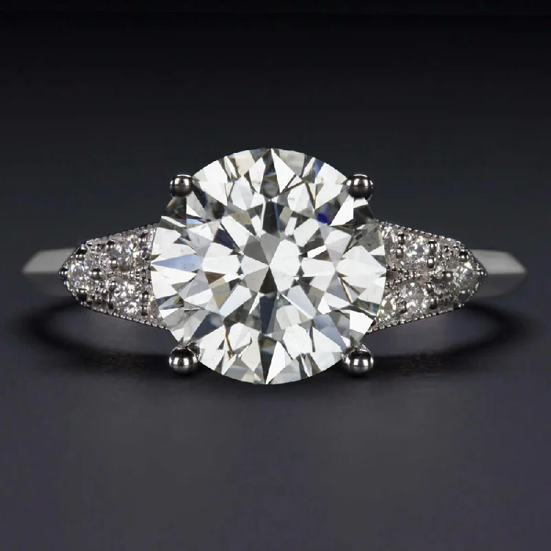 2.5ct GIA CERTIFIED DIAMOND ENGAGEMENT RING 3x EXCELLENT CUT ROUND VINTAGE STYLE