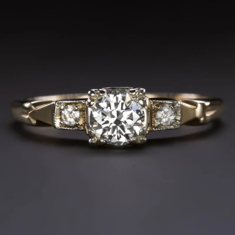 0.40ct F-G VS DIAMOND VINTAGE ENGAGEMENT RING ROUND CUT TWO TONE GOLD ESTATE