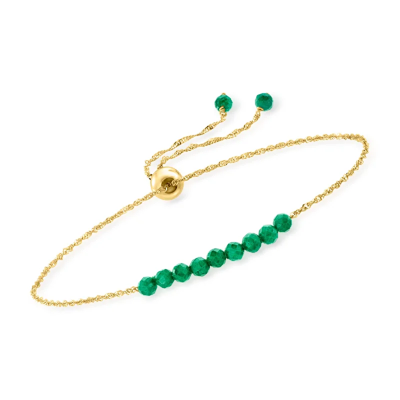 RS Pure by Ross-Simons Emerald Bead Bolo Bracelet in 14kt Yellow Gold