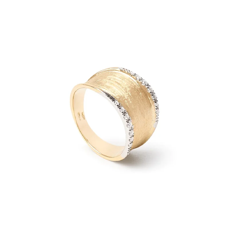 18K Gold & Diamond Hand Engraved Wide Ring