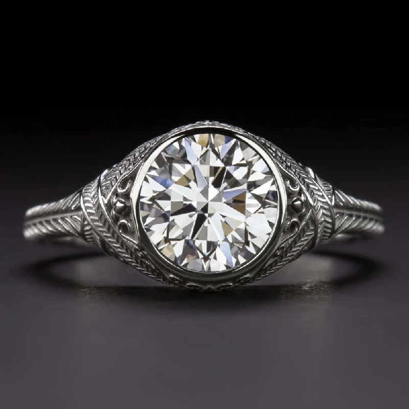 1.5ct LAB CREATED DIAMOND ENGAGEMENT RING VINTAGE STYLE BEZEL SOLITAIRE ROUND