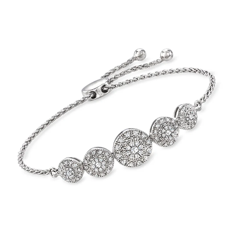 Ross-Simons Diamond Cluster Bolo Bracelet in Sterling Silver