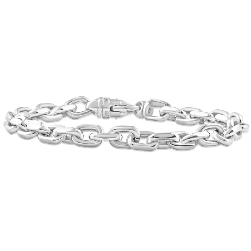 Men's Polished Steel Single Tone Oval Clasp 7.5mm Link  8.5 " Bracelet