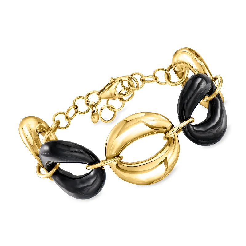 Ross-Simons Italian Black Enamel and 18kt Gold Over Sterling Oval-Link Bracelet