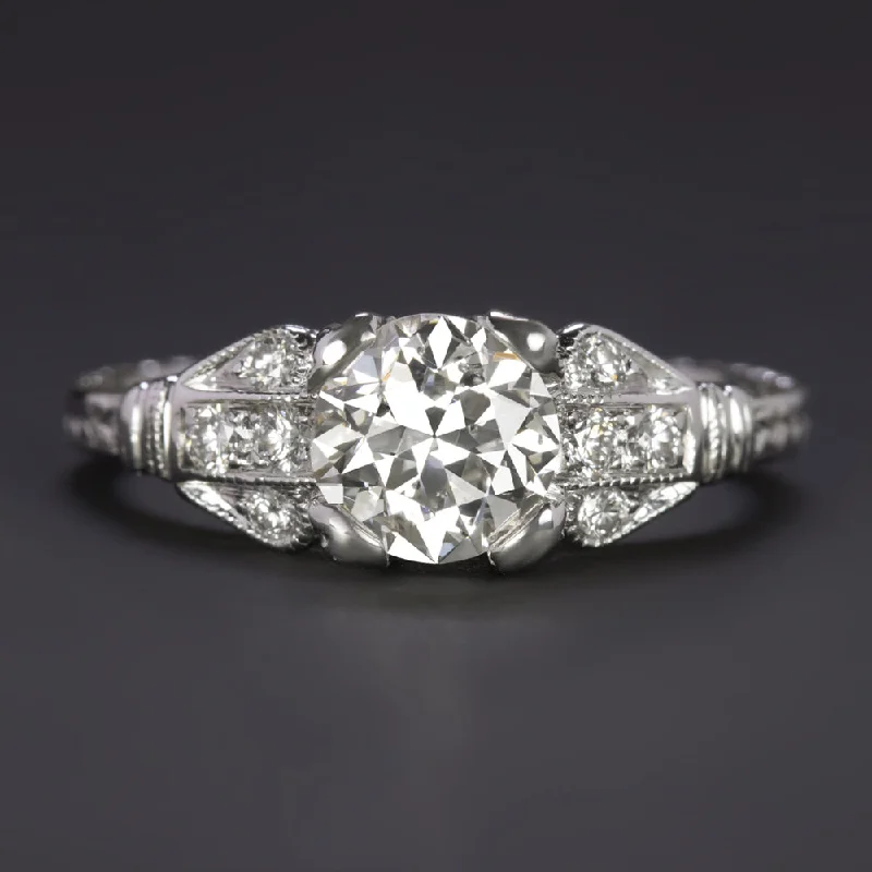 1.09ct OLD CUT DIAMOND ENGAGEMENT RING PLATINUM TRANSITIONAL EUROPEAN VINTAGE