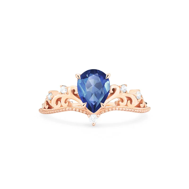 [Veronica] Vintage Crown Pear Cut Ring in Lab Blue Sapphire