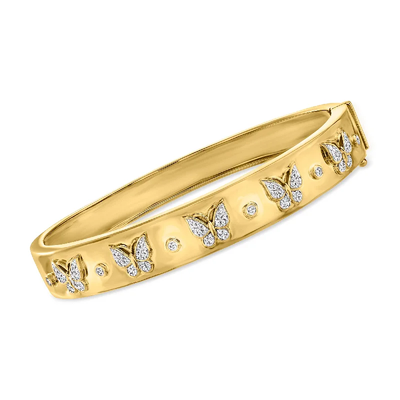 Ross-Simons Diamond Butterfly Bangle Bracelet in 18kt Gold Over Sterling