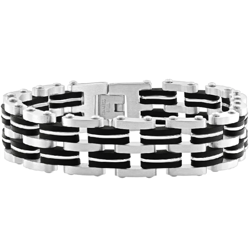 Men's Steel Polished Two Tone Brushed Black 18mm Link 8.5 " Bracelet