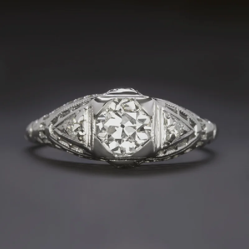 0.62ct OLD EUROPEAN CUT DIAMOND ART DECO ENGAGEMENT RING 18k FILIGREE VINTAGE