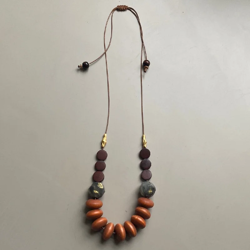 CST09 - Adjustable cord necklace - Orange, Burgundy