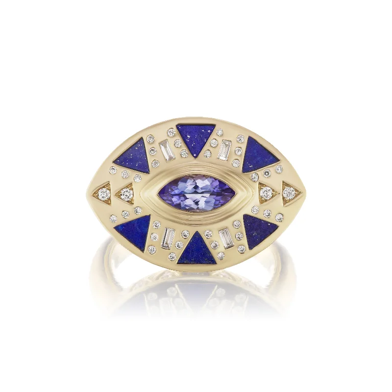 Harwell Godfrey 18k Tanzanite, Lapis, Diamond Cleopatra's Eye Ring