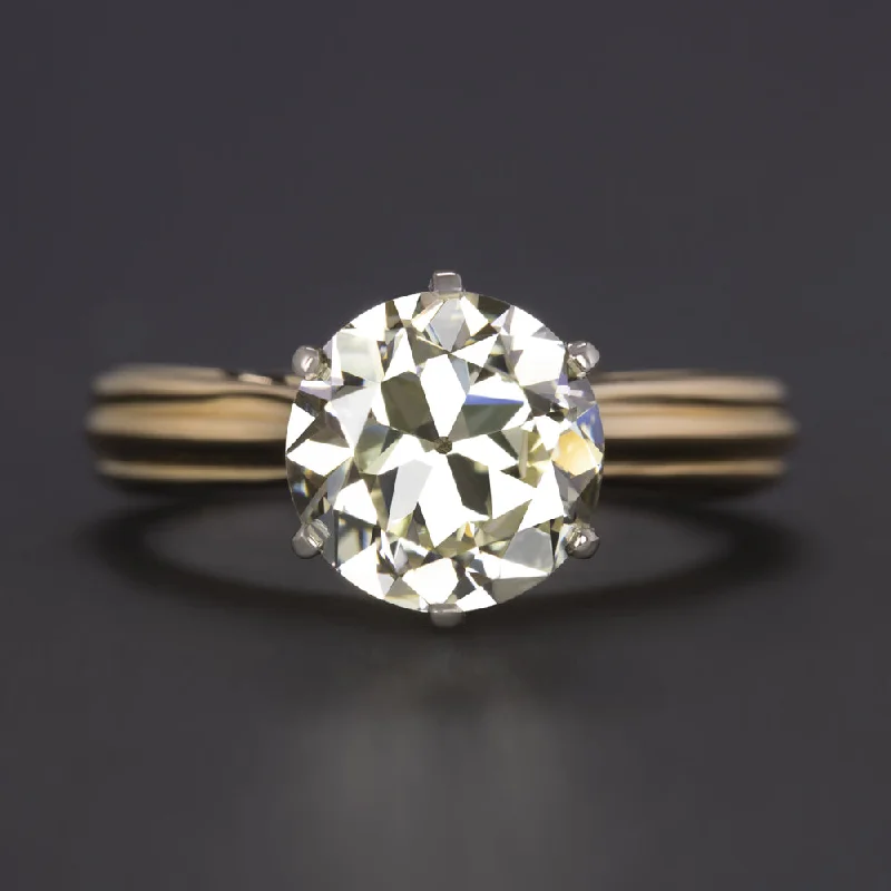 2.92ct OLD EUROPEAN CUT DIAMOND ENGAGEMENT RING VINTAGE SOLITAIRE YELLOW GOLD