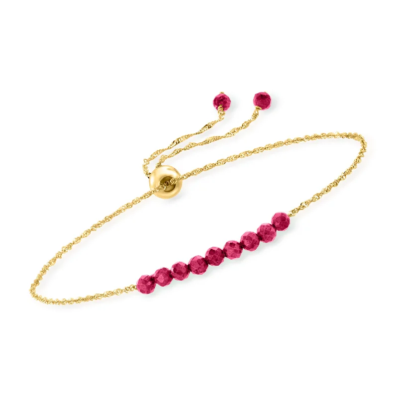 RS Pure by Ross-Simons Ruby Bead Bolo Bracelet 14kt Yellow Gold