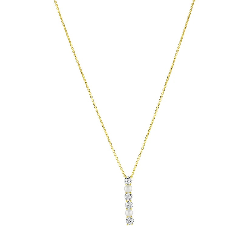 Gold Plated White Pearl and Cubic Zirconia Pendant Necklace