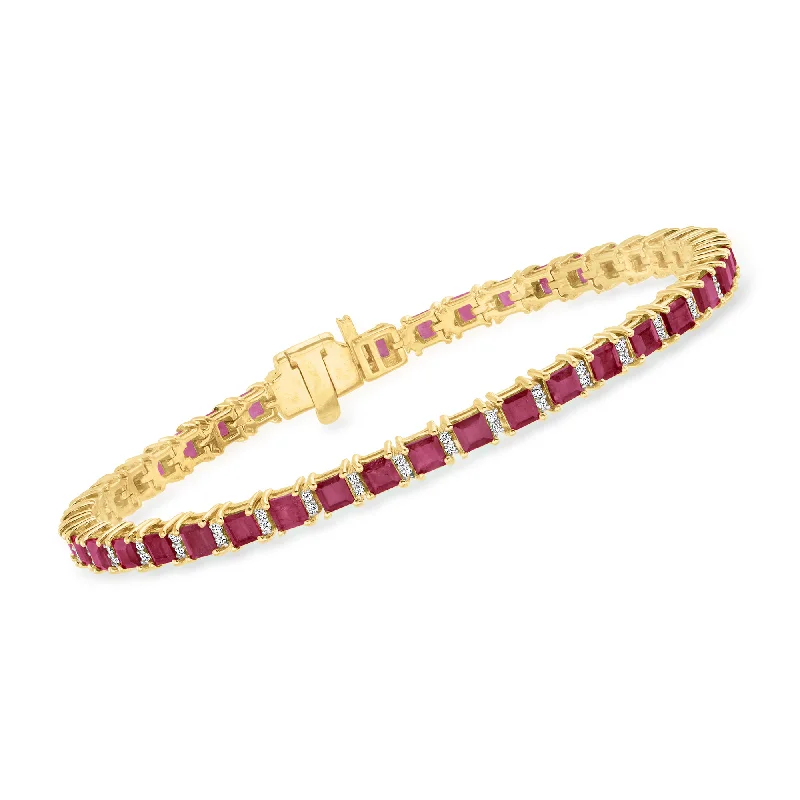 Ross-Simons Ruby Tennis Bracelet With . Diamonds in 18kt Gold Over Sterling