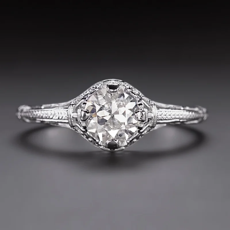 3/4ct OLD CUT DIAMOND ENGAGEMENT RING VINTAGE STYLE 14k WHITE GOLD SOLITAIRE