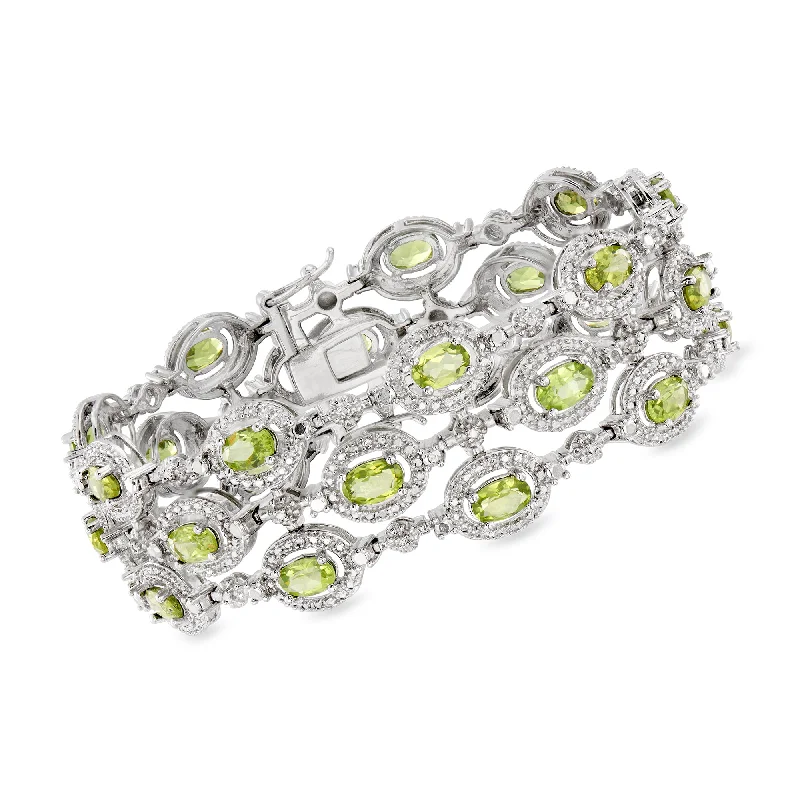 Ross-Simons Peridot Bracelet With Diamond Accents in Sterling Silver