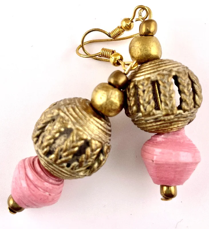 Pink Paper Bead Anastasia Double Drop Earrings