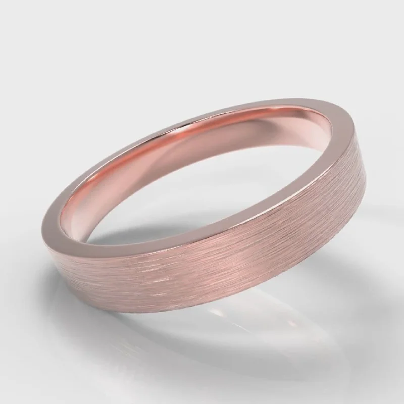 4mm Flat Top Comfort Fit Brushed Wedding Ring - Rose Gold