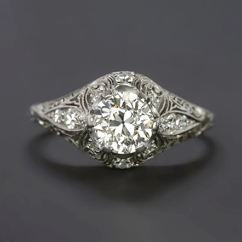 1.04ct OLD EUROPEAN CUT DIAMOND ENGAGEMENT RING GIA CERTIFIED FILIGREE VINTAGE