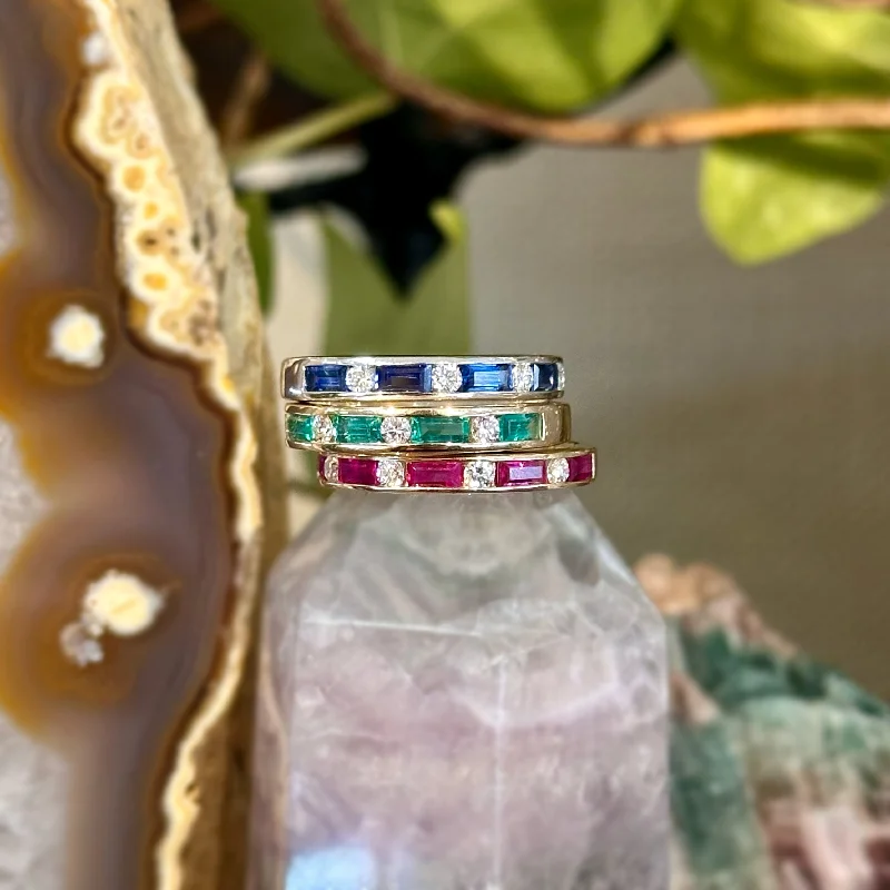 Baguette Gemstone and Diamond Band