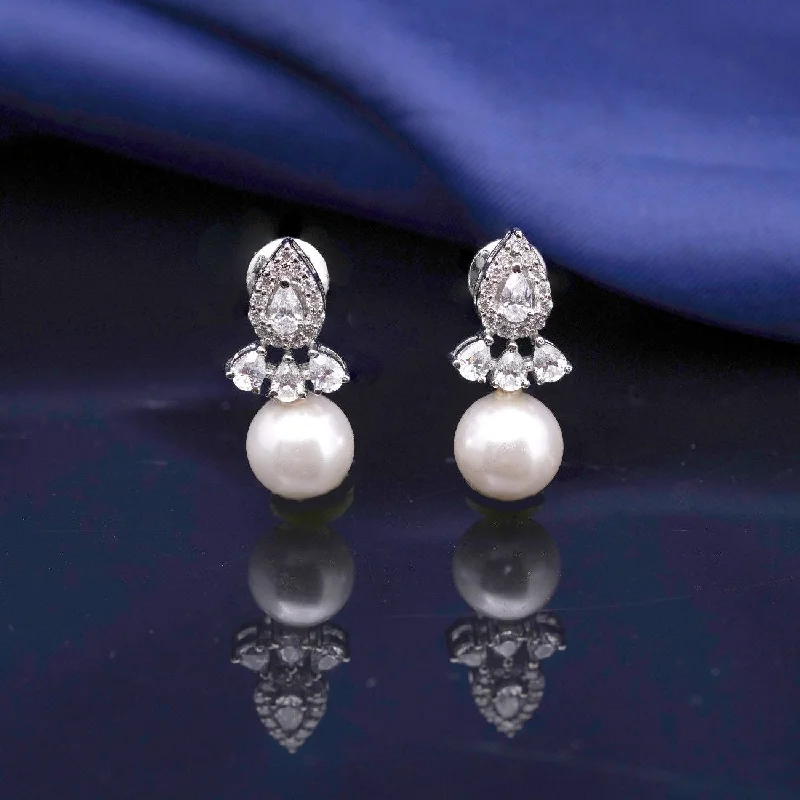 92.5 Silver - Splendor Drops Pearl Earrings, Semi-Precious