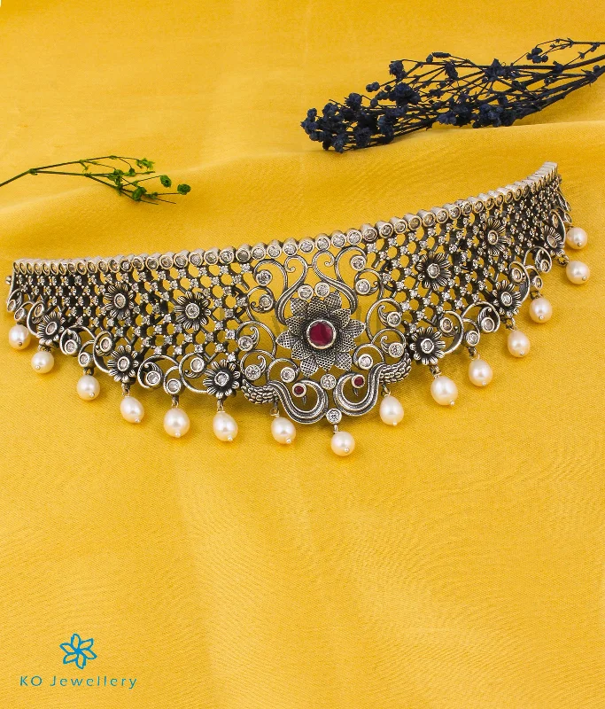 The Bhuvika Silver Pearl Choker Necklace