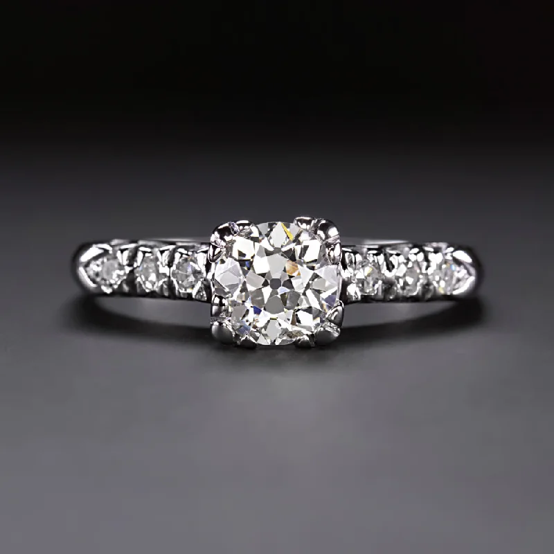 OLD EUROPEAN CUT DIAMOND ENGAGEMENT RING 0.70ct 14k WHITE GOLD VINTAGE ESTATE