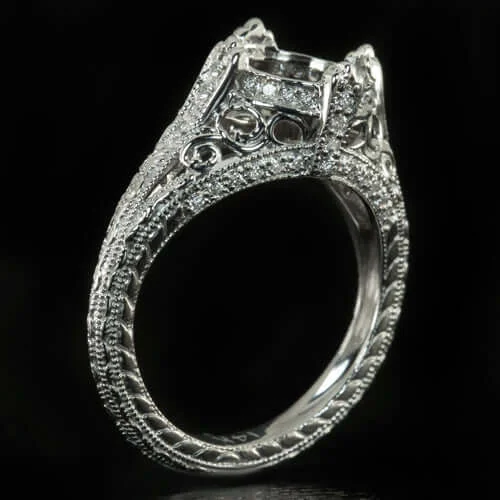 VINTAGE STYLE DIAMOND SEMI MOUNT ENGAGEMENT RING 8mm ROUND SETTING FILIGREE