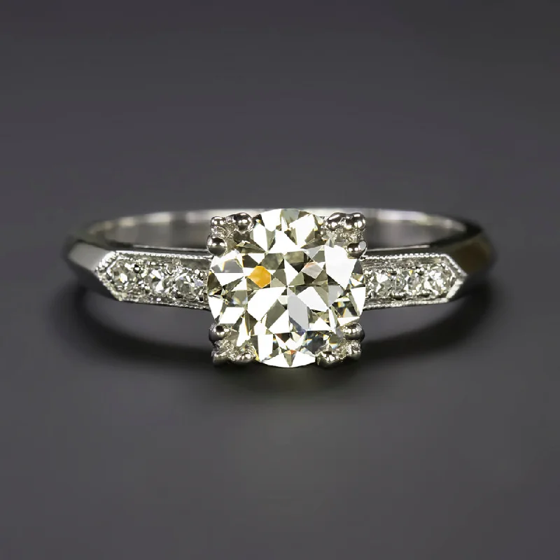 1.35ct OLD EUROPEAN CUT DIAMOND ENGAGEMENT RING J-K VS1 PLATINUM VINTAGE ESTATE