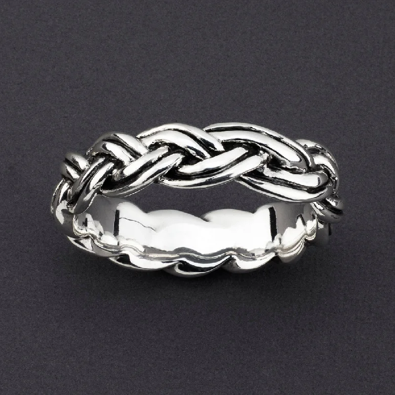 Chunky Silver Braided Bangle Bracelet