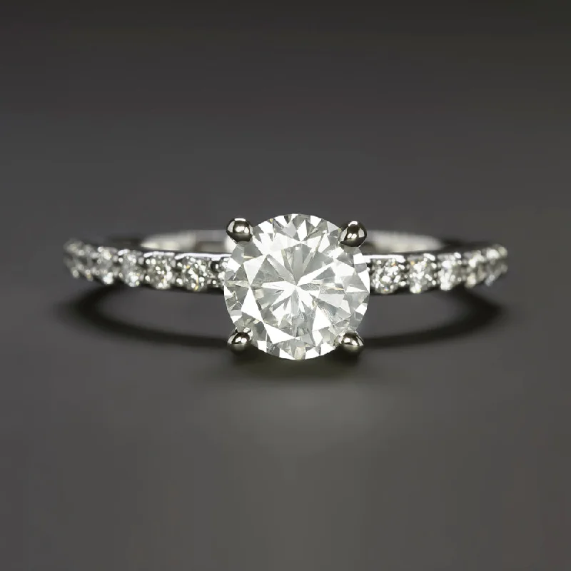 1.08ct NATURAL DIAMOND ENGAGEMENT RING PLATINUM ROUND BRILLIANT CUT PAVE SHANK