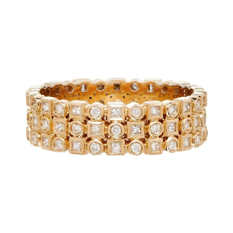 18K Gold Kate Three Row Deco Ring