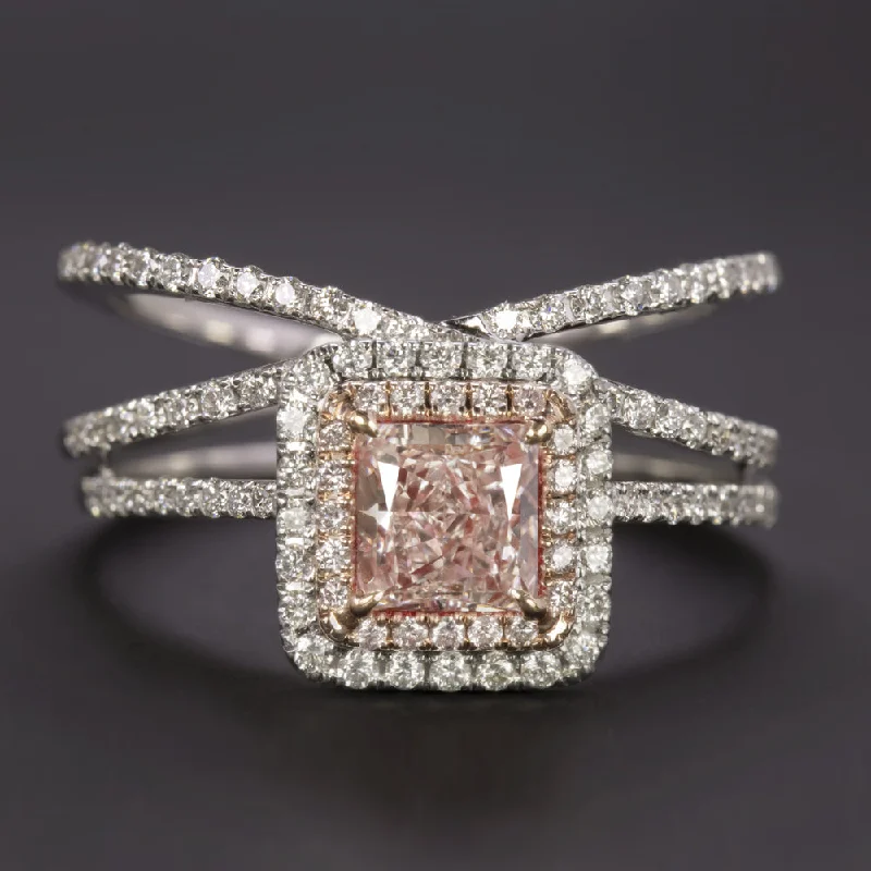 GIA CERTIFIED FANCY PINK DIAMOND ENGAGEMENT RING WEDDING SET 18k WHITE GOLD