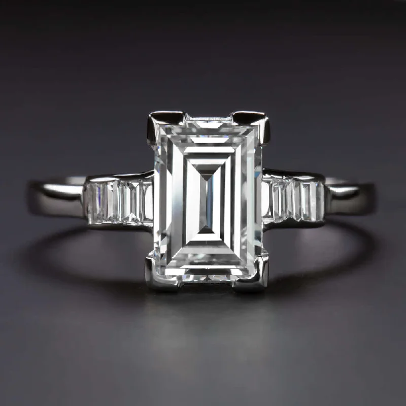 2 CARAT GIA CERTIFIED F SI1 DIAMOND VINTAGE ENGAGEMENT RING PLATINUM EMERALD CUT