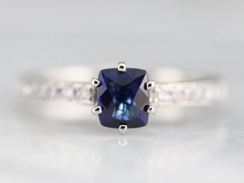 Modern Ceylon Sapphire and Diamond Engagement Ring