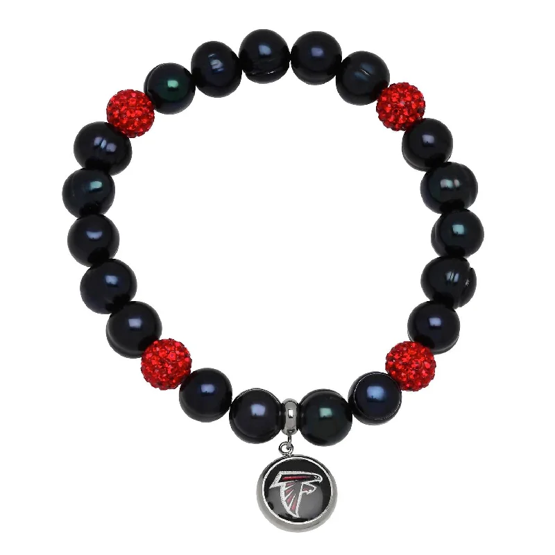 Atlanta Falcons Stretch Pearl & Crystal Bracelet In Black/red