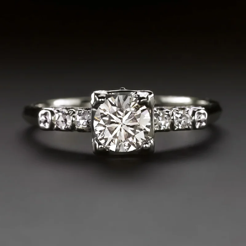 VINTAGE DIAMOND ENGAGEMENT RING VERY GOOD ROUND CUT 14k WHITE GOLD 1/2ct CLASSIC