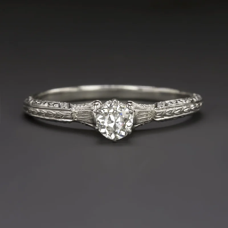 G VS OLD EUROPEAN CUT DIAMOND ENGAGEMENT RING VINTAGE SOLITAIRE ENGRAVED 1/4ct